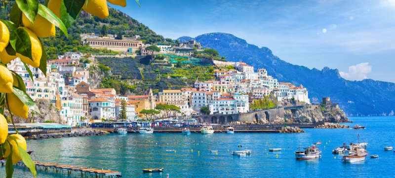 Colorful houses, and speed boats at Sorrento Peninsula