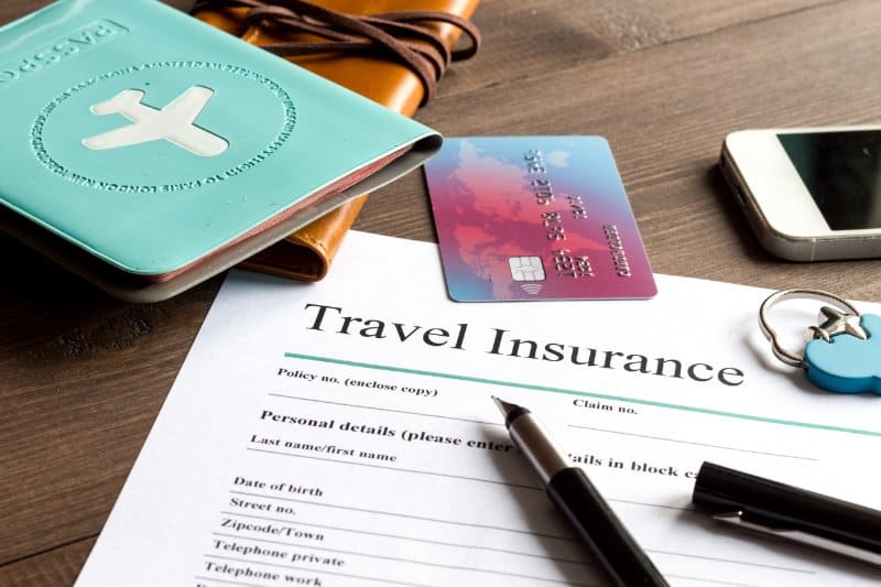Travel Insurance form and travel accessories