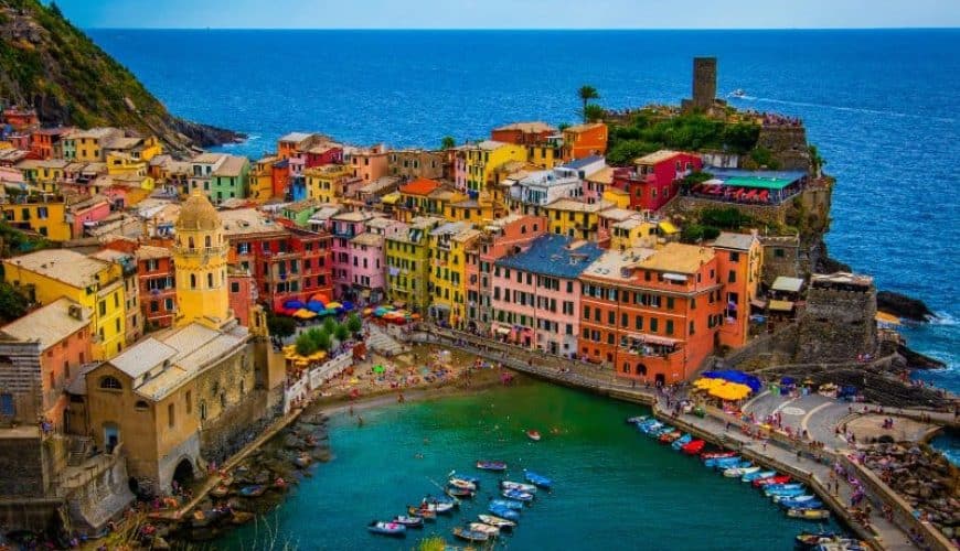 Aerial view of Ligurian town in Italy