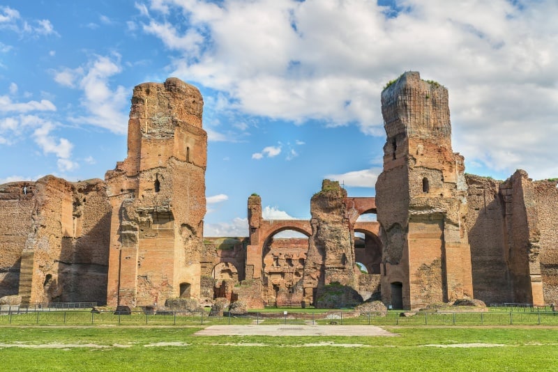 Outdoor panoramic view on the central part of the ancient Roman Baths of Caracalla