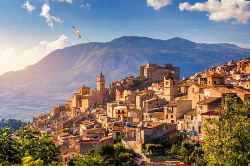 View of Caccamo town in Sicily