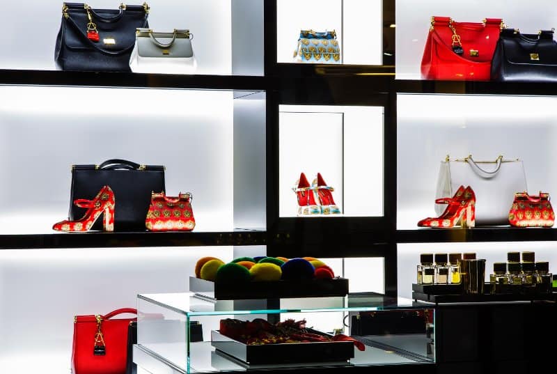 Gucci luxury bags for sale displayed in a shop