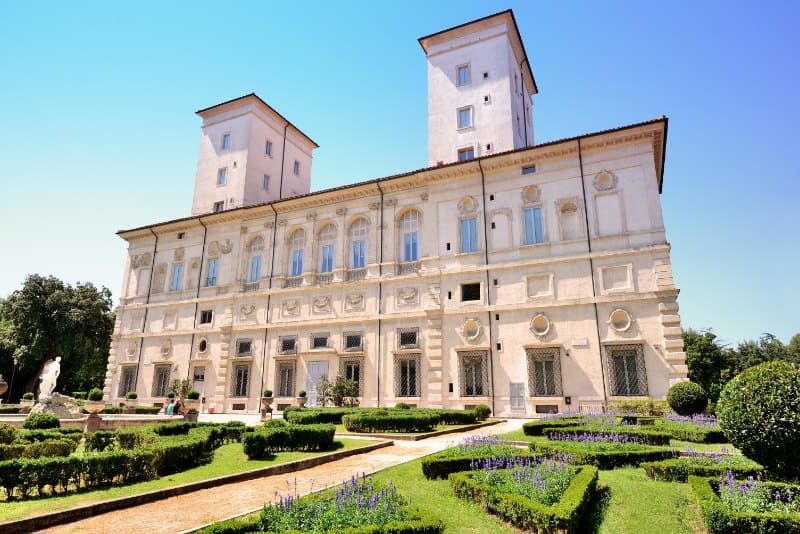 Architecture and garden of Villa Borghese in Rome