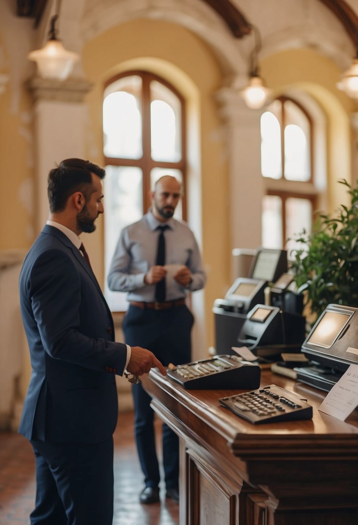 Man at villa checkout