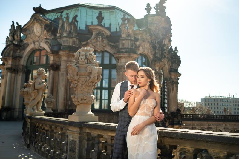 Young couple wedding in medieval set up