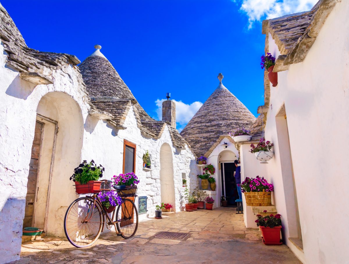 White stone houses in Alberobello, Puglia, Italy