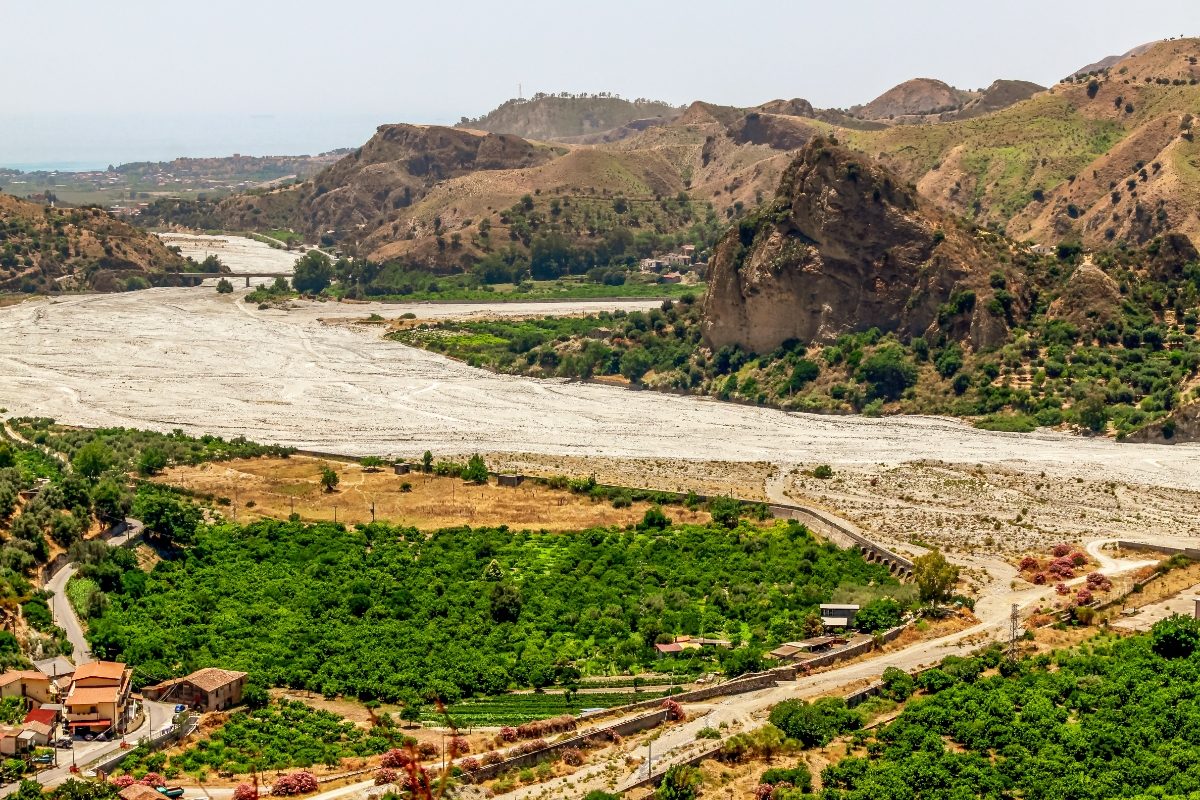 Panoramic view of the The Fiumara river of Amendolea in the Aspromonte National Park in Calabria, Italy