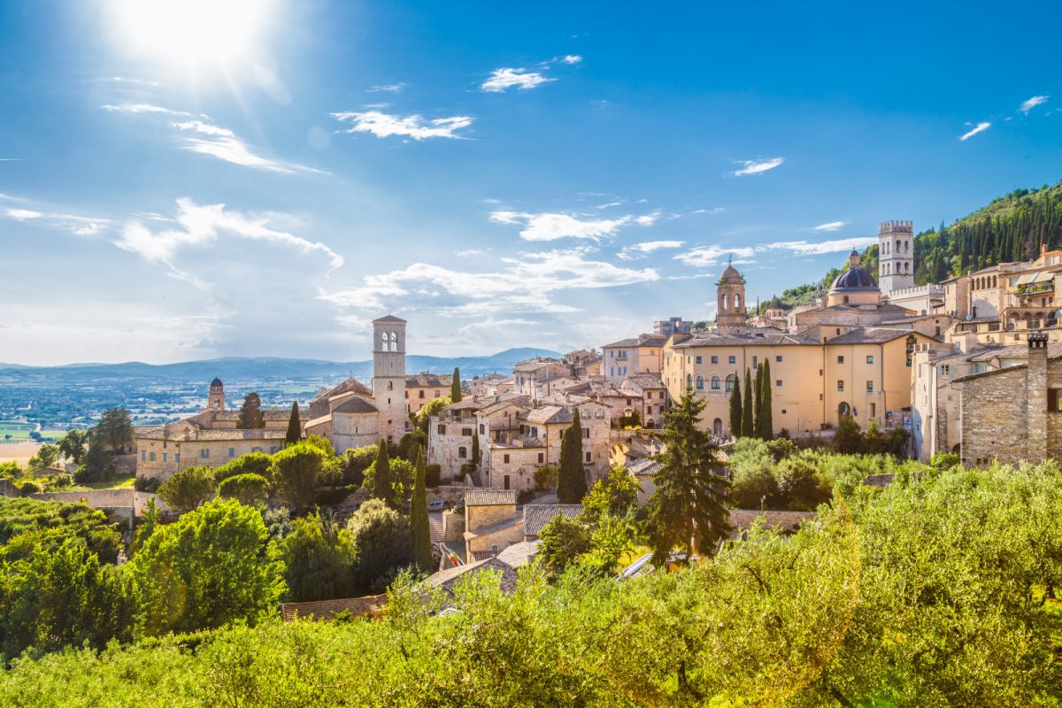 Panoramic view of the Assisi Historic town in Umbria, Italy