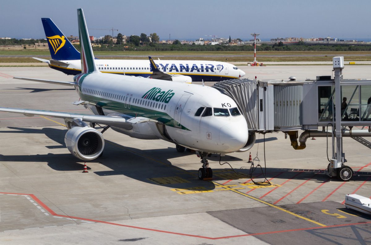 Planes at the Bari Karol Wojtyla Airport or the Bari International Airport Karol Wojtyła in Bari, Italy