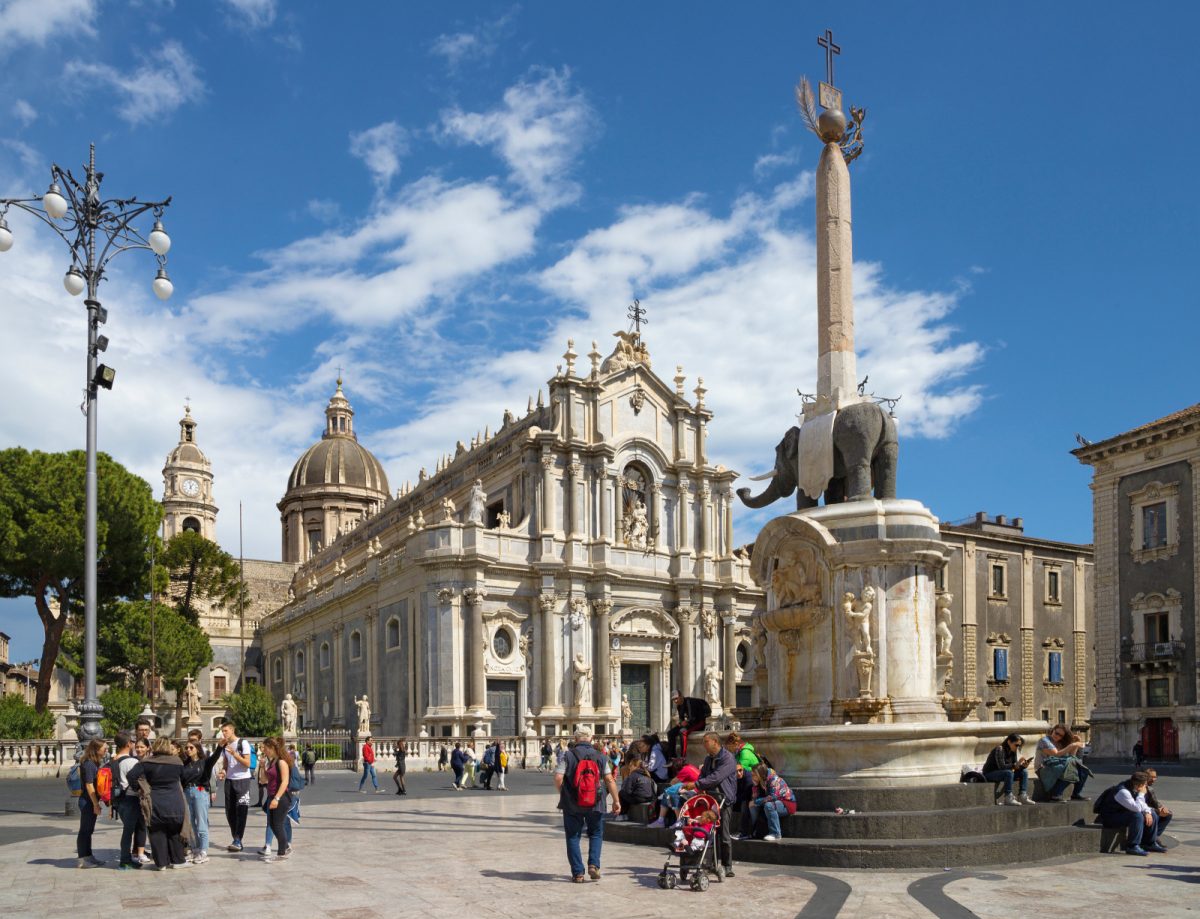 Locals and tourists  exploring the Basilica Cattedrale di Sant'Agata in Catania, Italy