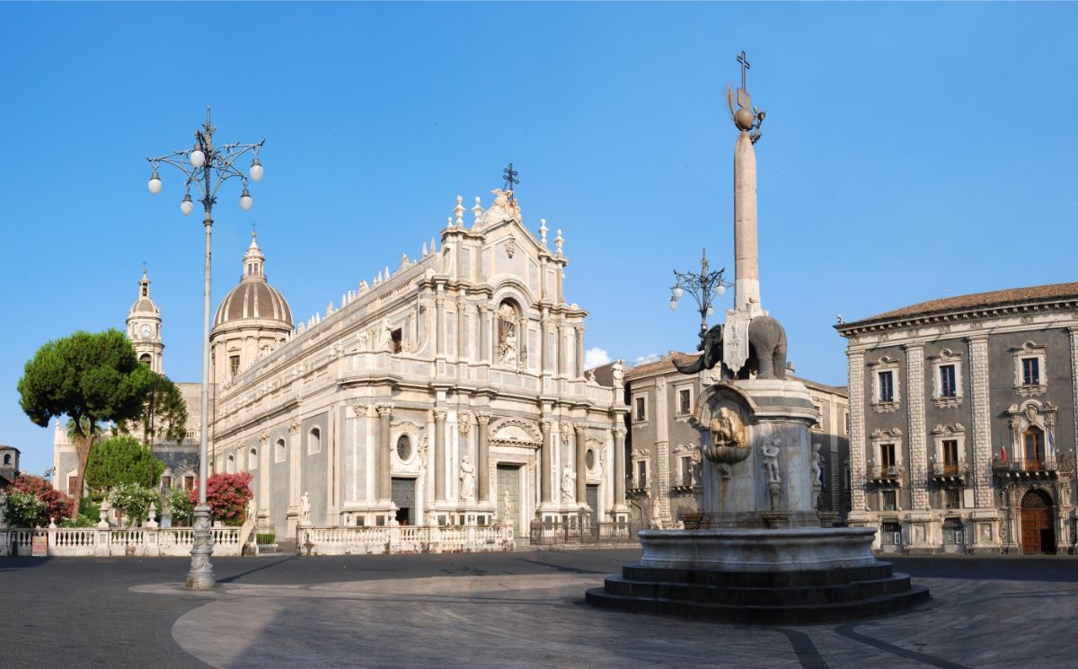 Exterior of the Basilica Cattedrale di Sant'Agata or the Catania Saint Agatha's Cathedral in Catania, Sicily, Italy