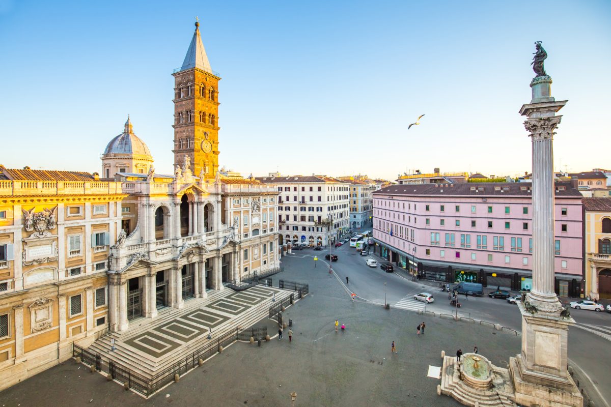 Aerial view of the Basilica di Santa Maria Maggiore in Rome, Italy