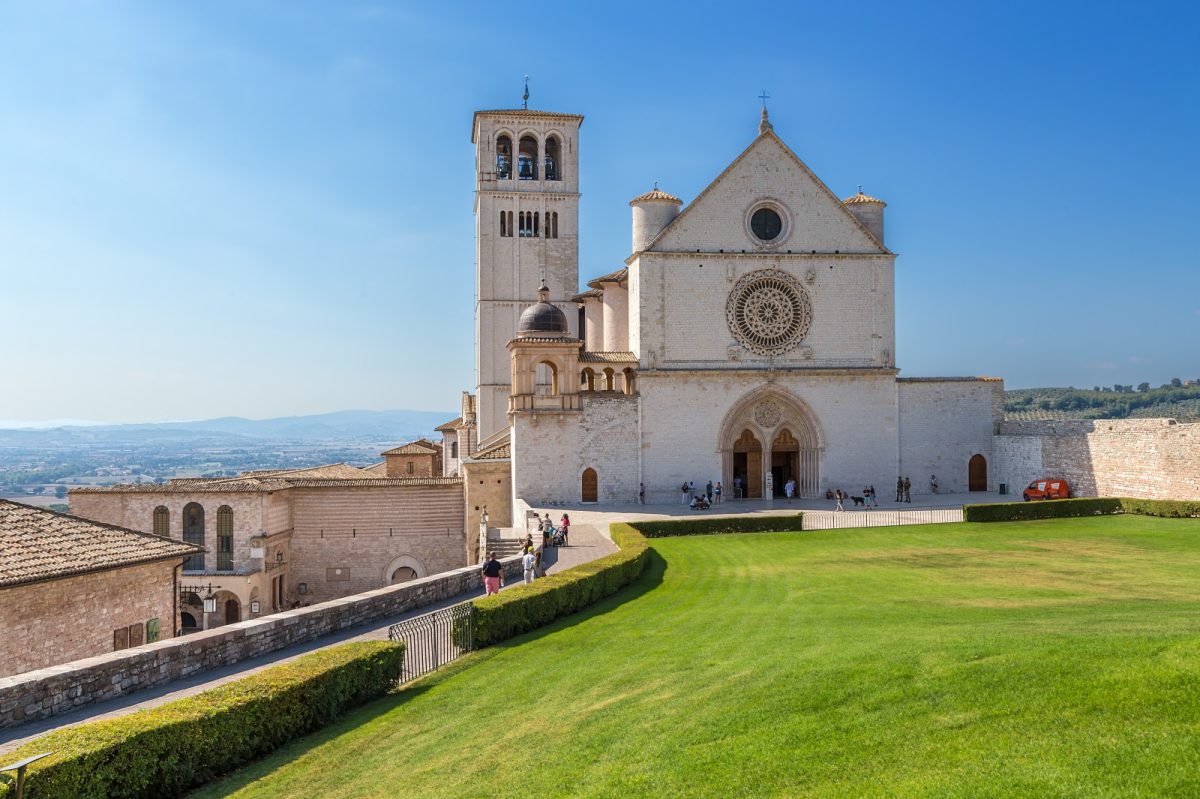 Basilica of Saint Francis of Assisi exterior in  Umbria, Italy