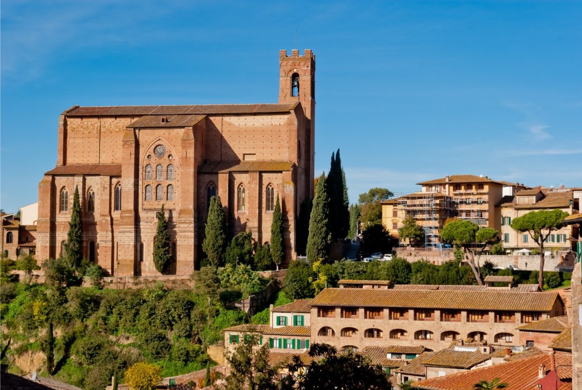 Architecture and exterior of the Basilica of San Domenico or the Basilica di San Domenico in Siena, Italy