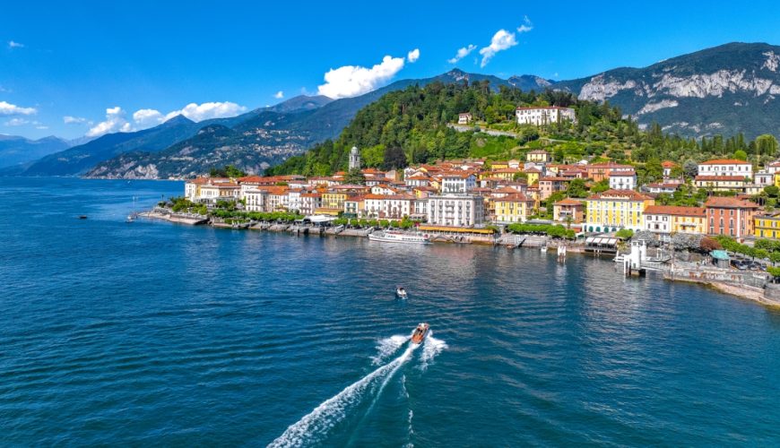 Aerial view of the village of Bellagio on Lake Como, Italy