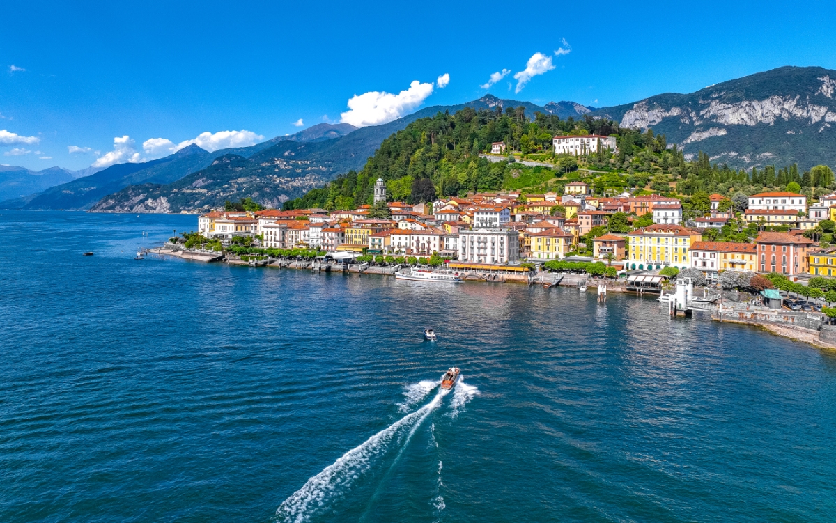 Aerial view of the village of Bellagio on Lake Como, Italy