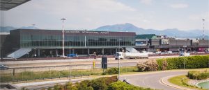 Building and the exterior of the Orio al Serio International Airport or the Il Caravaggio International Airport known as Bergamo Airport