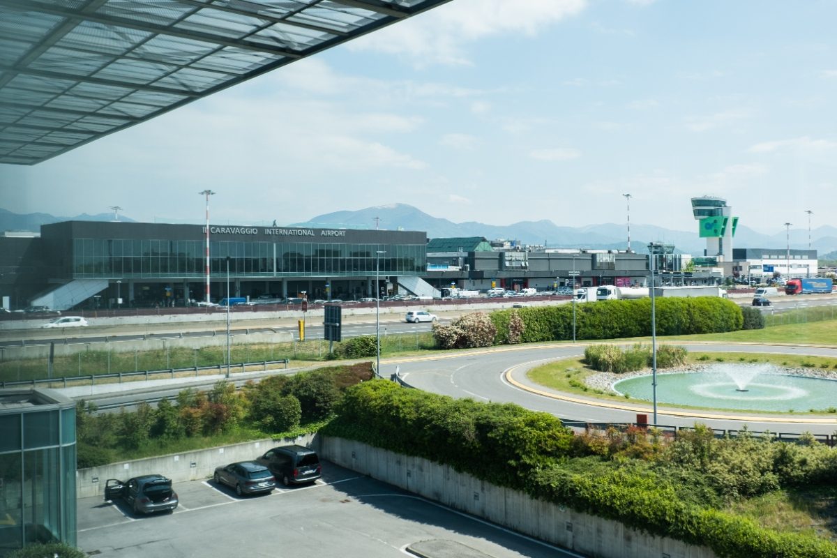 Exterior of the Bergamo Airport or the Bologna Guglielmo Marconi Airport in Bergamo, Italy