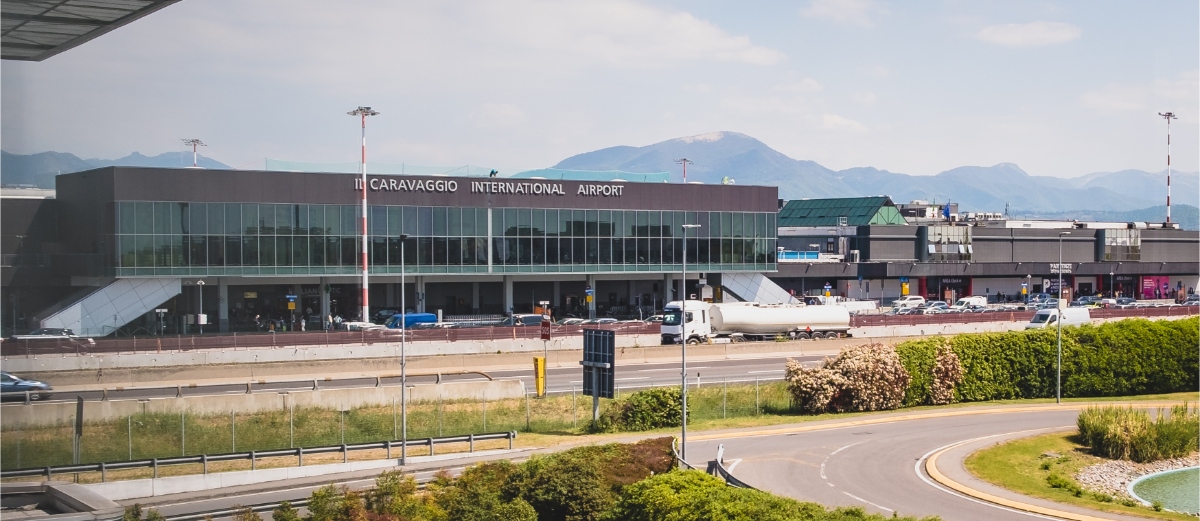 Building and the exterior of the Orio al Serio International Airport or the Il Caravaggio International Airport known as Bergamo Airport