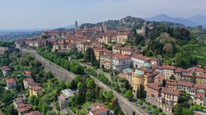 Aerial view of Bergamo, Lombardy, Italy medieval cityscape