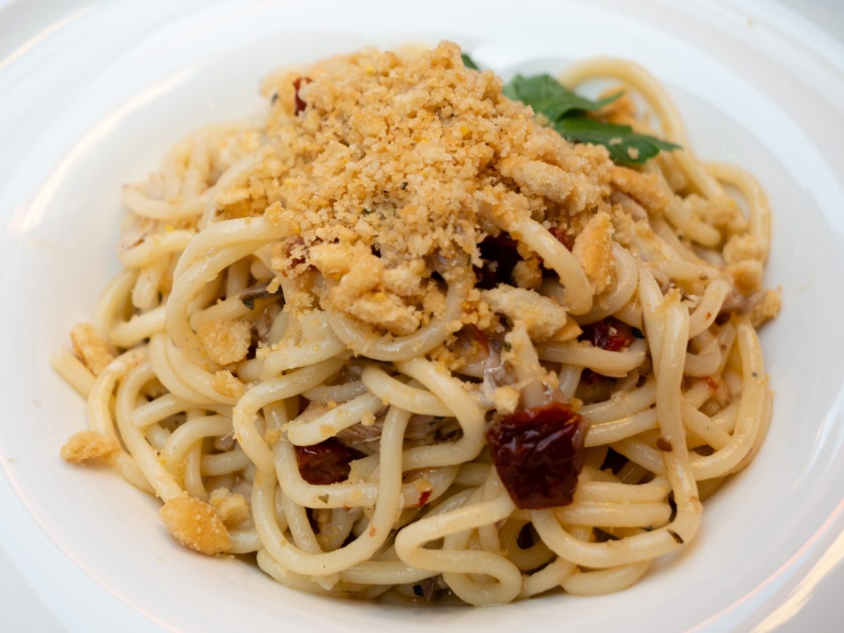 Close-up of the Lake Garda's Bigoli Pasta with Sardines