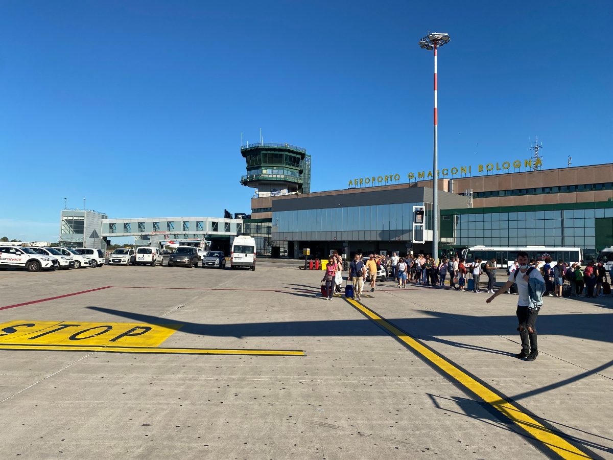 Front and exterior of the Bologna Guglielmo Marconi Airport in Bologna, Italy