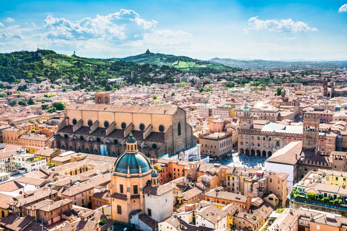 Aerial view of the Bologna, Italy cityscape and skyline