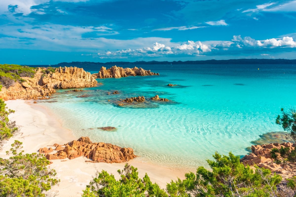 Panoramic view of a beach in Budelli Island, Maddalena Archipelago, Sardinia, Italy