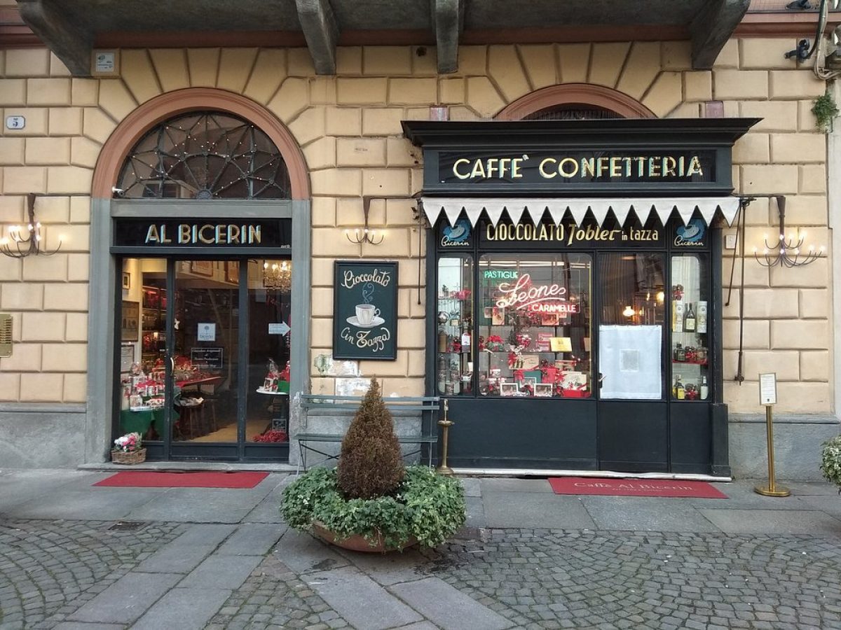 Front and entrance of the Caffé Al Bicerin in Turin, Italy