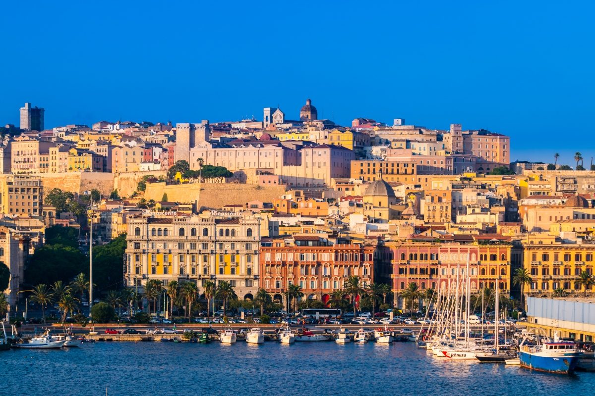 Sunset view of the Cagliari Municipality in Sardinia, Italy