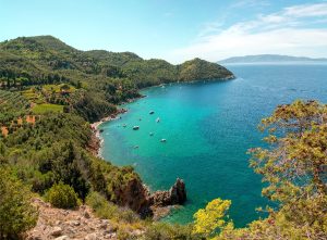 Aerial view of the Cala Grande beach in Grosseto, Tuscany, Italy