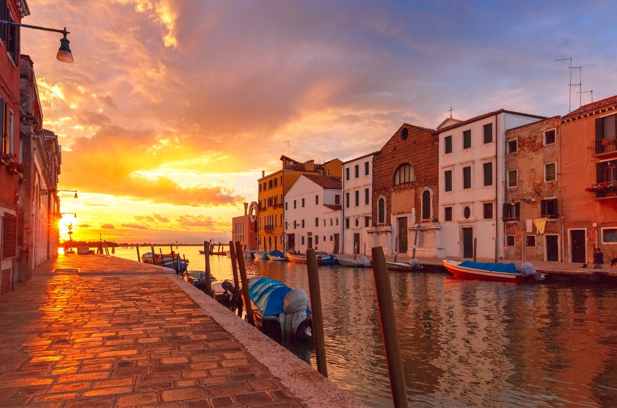 Sunset view at the canal Cannaregio in Venice, Italy