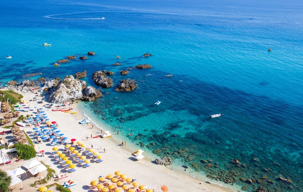 Aerial view of the scenic Capo Vaticano beach in Calabria, Italy