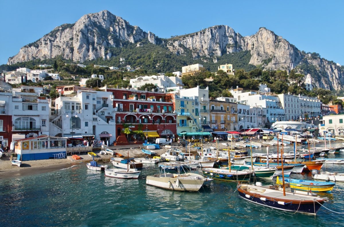 Beautiful colorful houses at the Marina Grande in Capri, Italy