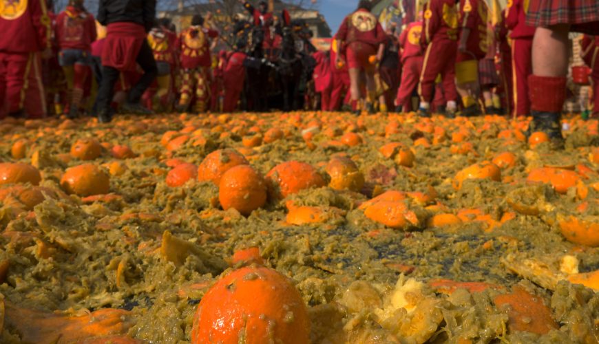 Carnival of Ivrea or the Battle of the Oranges in Ivrea, Northern Italy