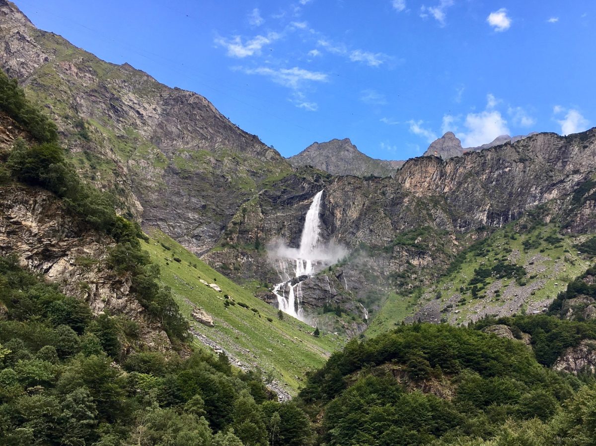 Panoramic view of the tallest waterfall Cascate del Serio in Italy