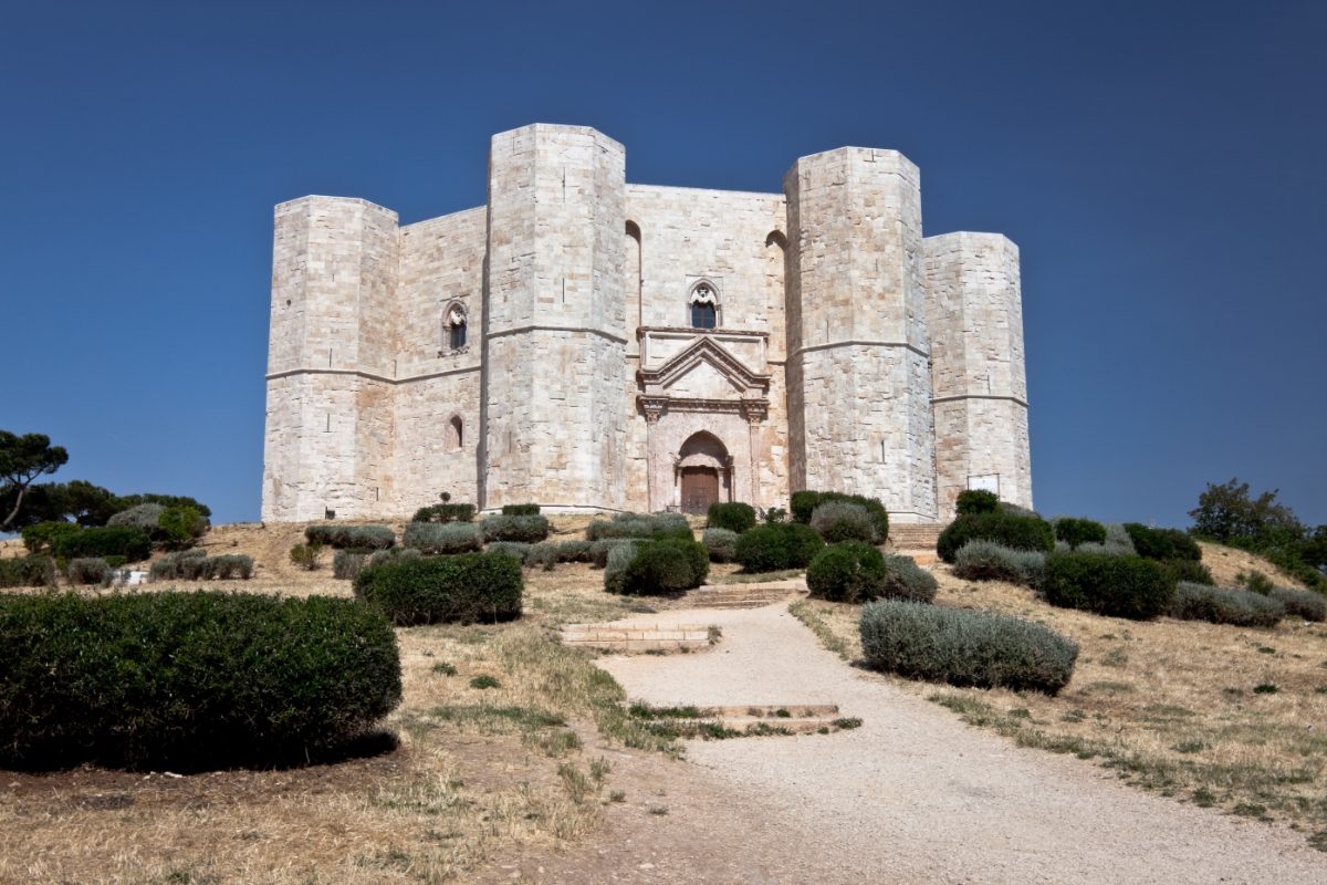 Front and the architecture of the Castel del Monte in Puglia, Italy