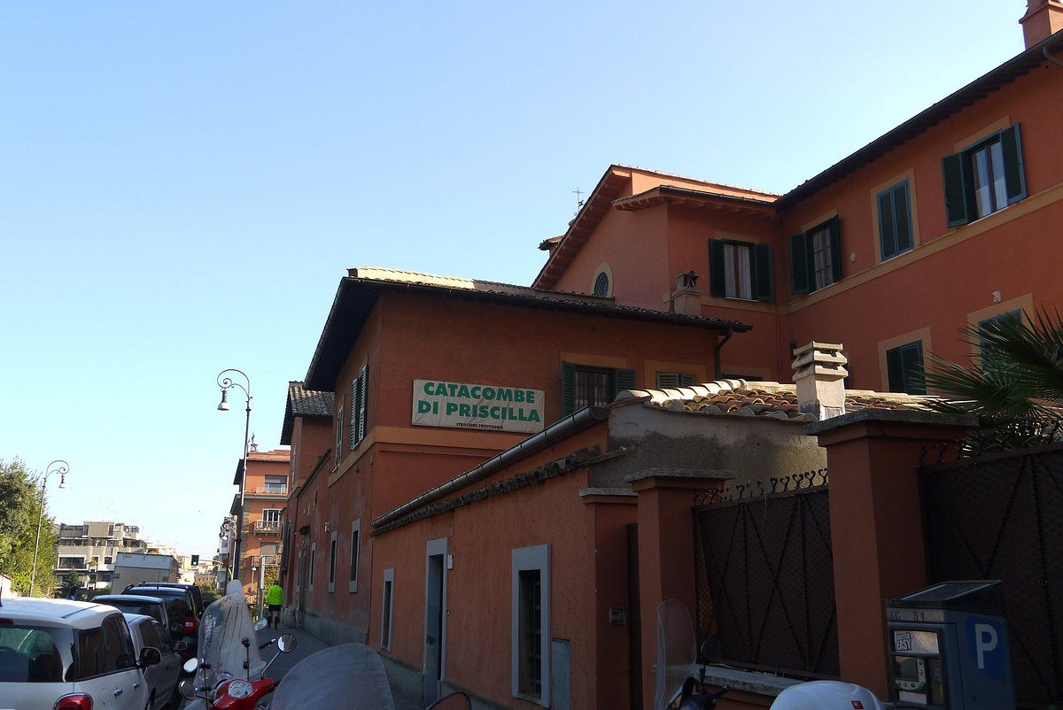 Building exterior of the Catacombs of Priscilla in Rome, Italy