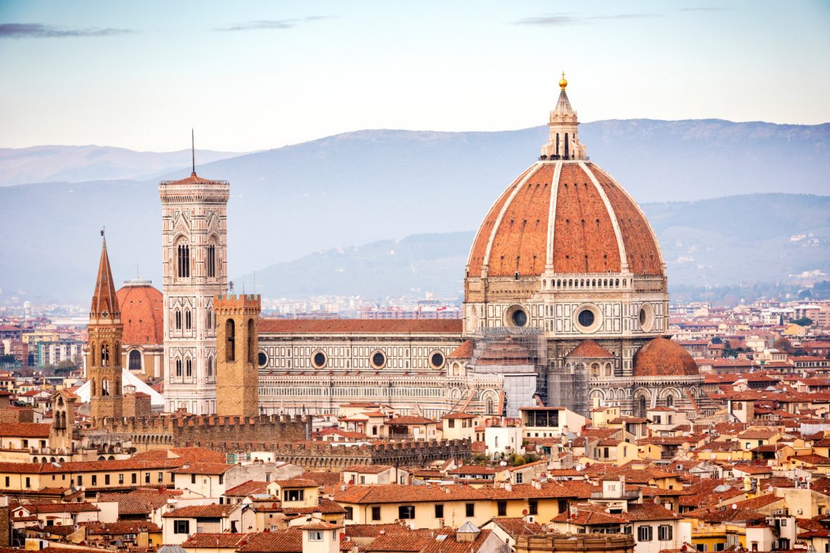 Architecture of Cathedral of Santa Maria del Fiore and in Florence, Italy cityscape