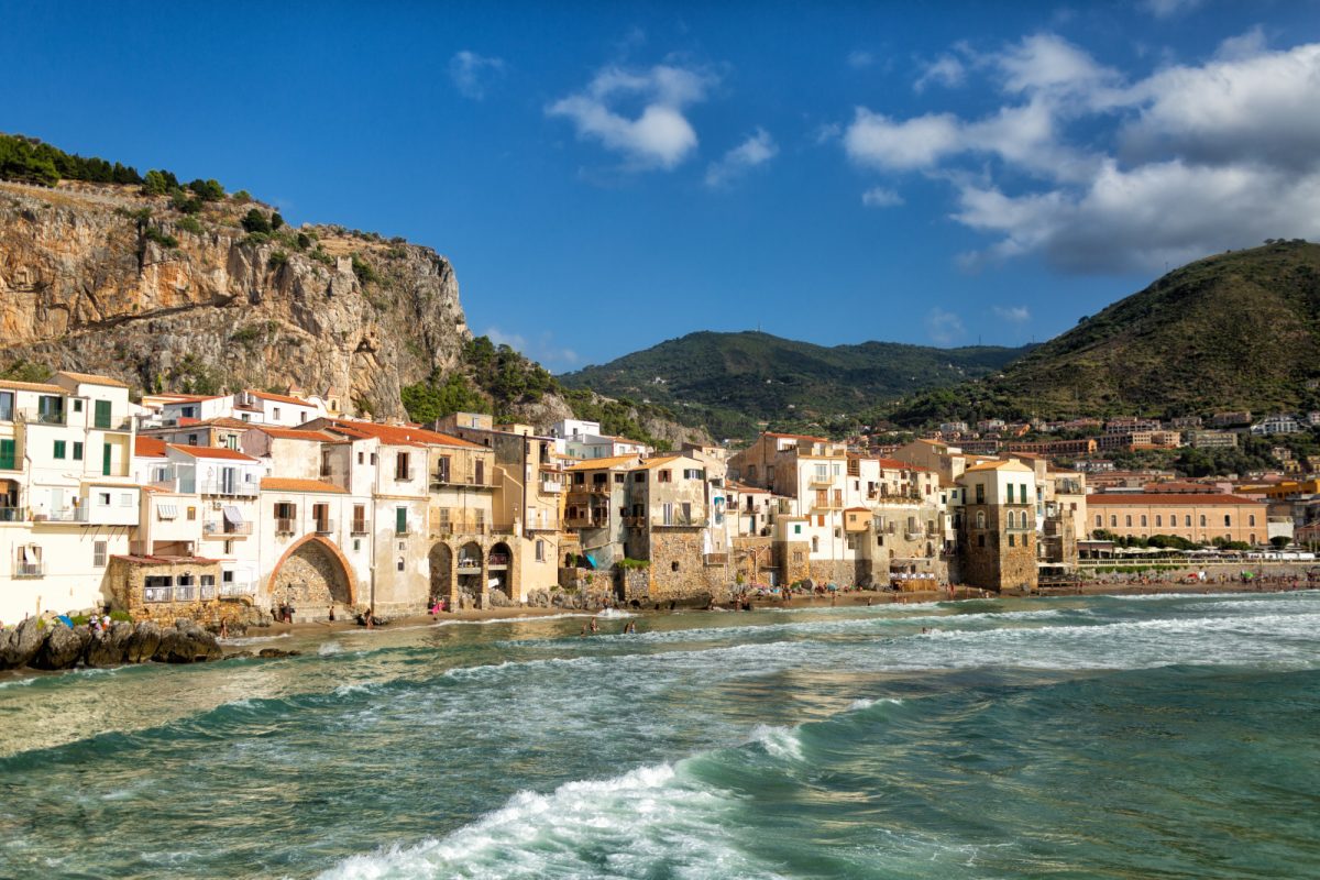 Panoramic view of Cefalù coastal city in Sicily, Italy