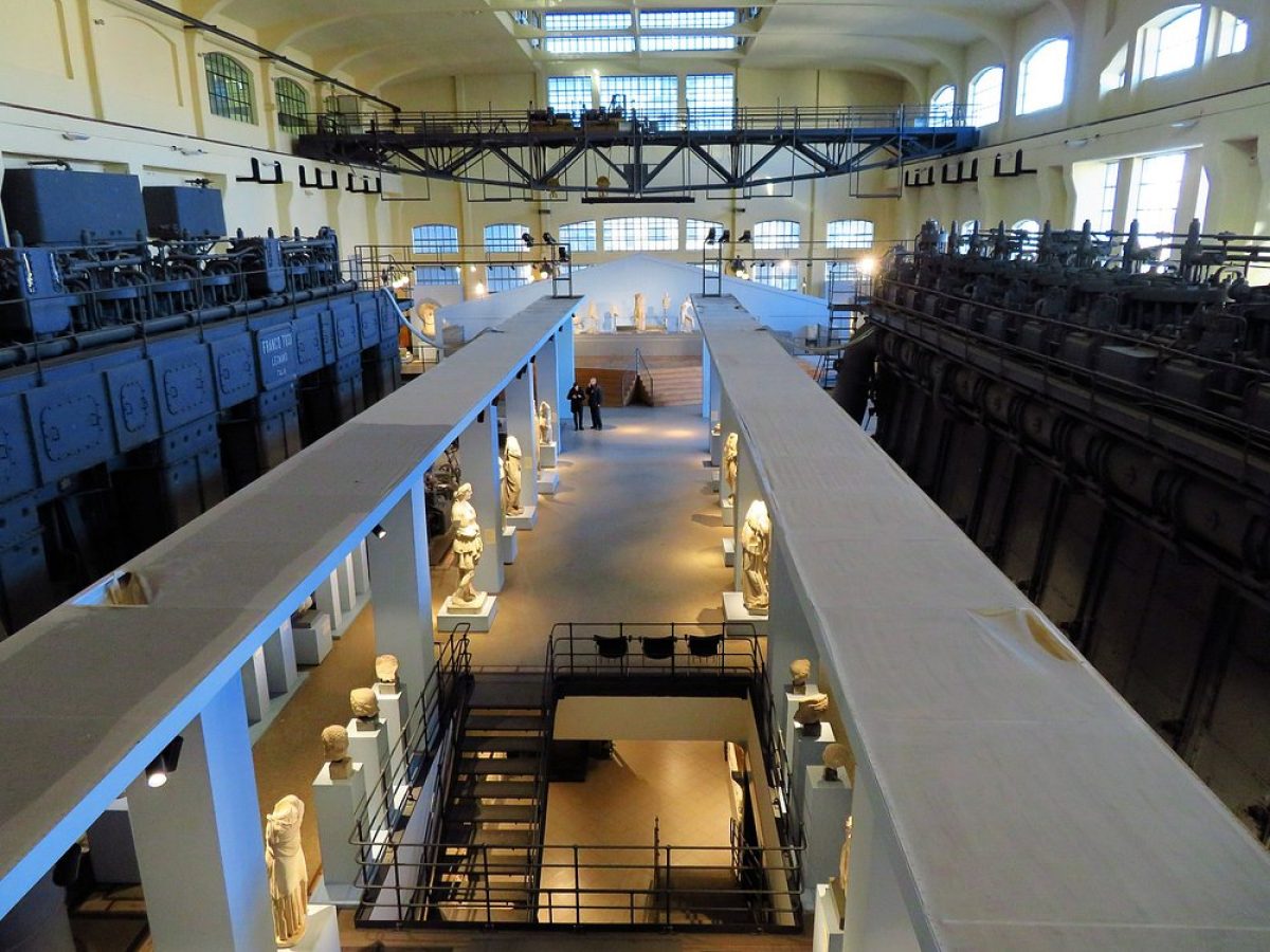 Panoramic view of exhibits in Centrale Montemartini, Rome, Italy