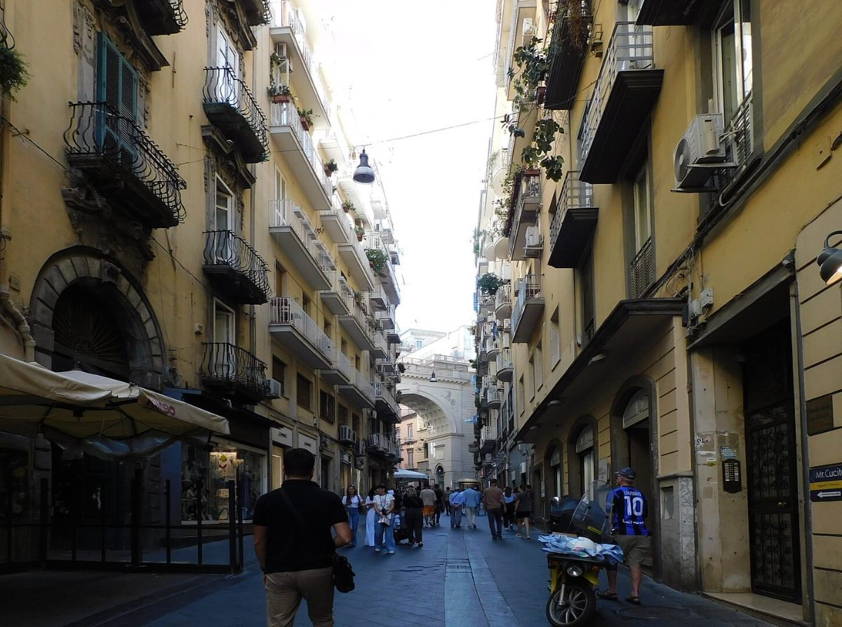 Shops and different establishments in Chiaia, Naples, Italy