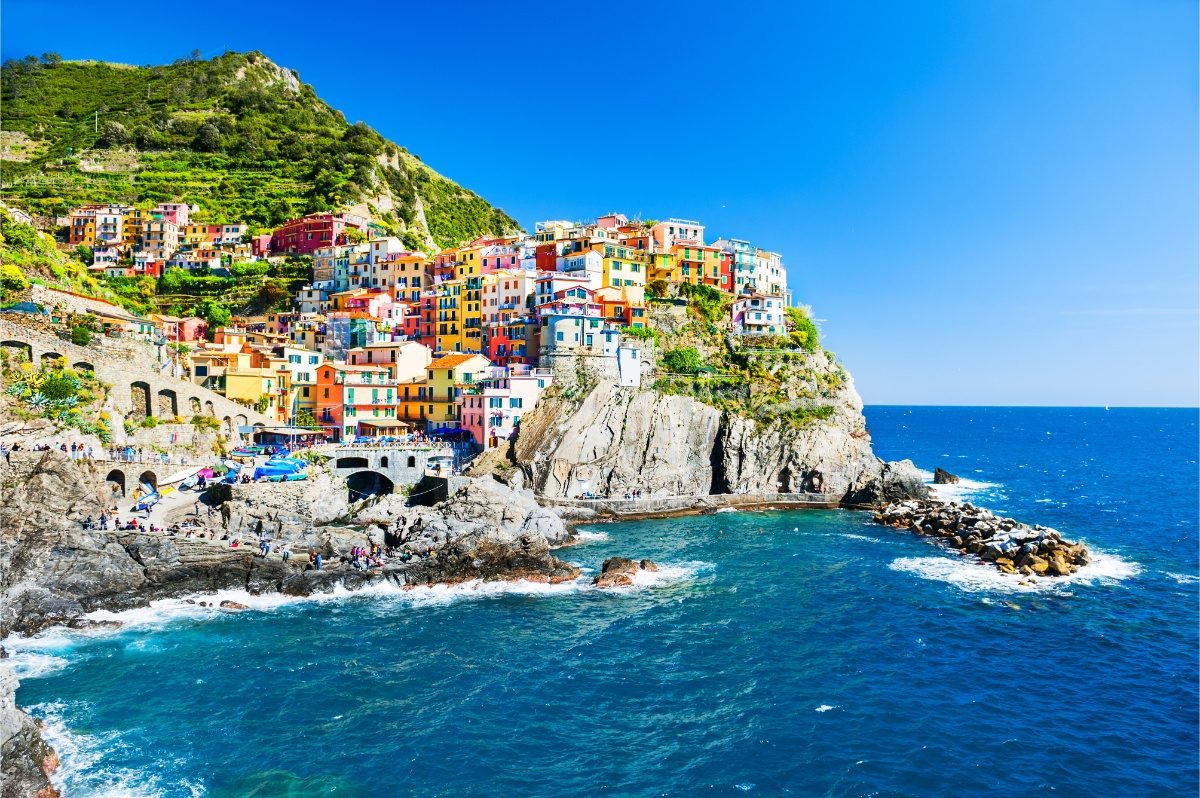 Panoramic view of the Manarola town at Cinque Terre National Park  in Italy