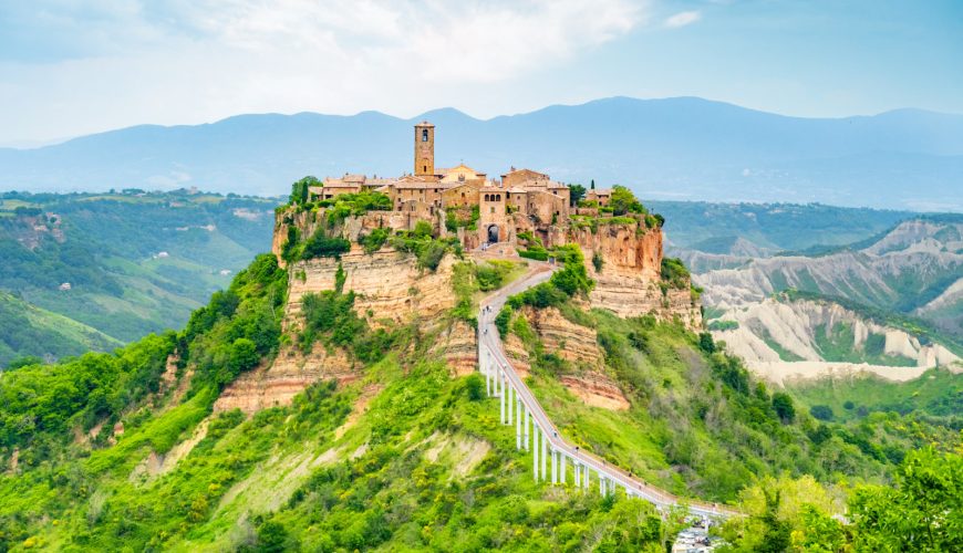 Panoramic view of the ancient town of Civita di Bagnoregio, Italy