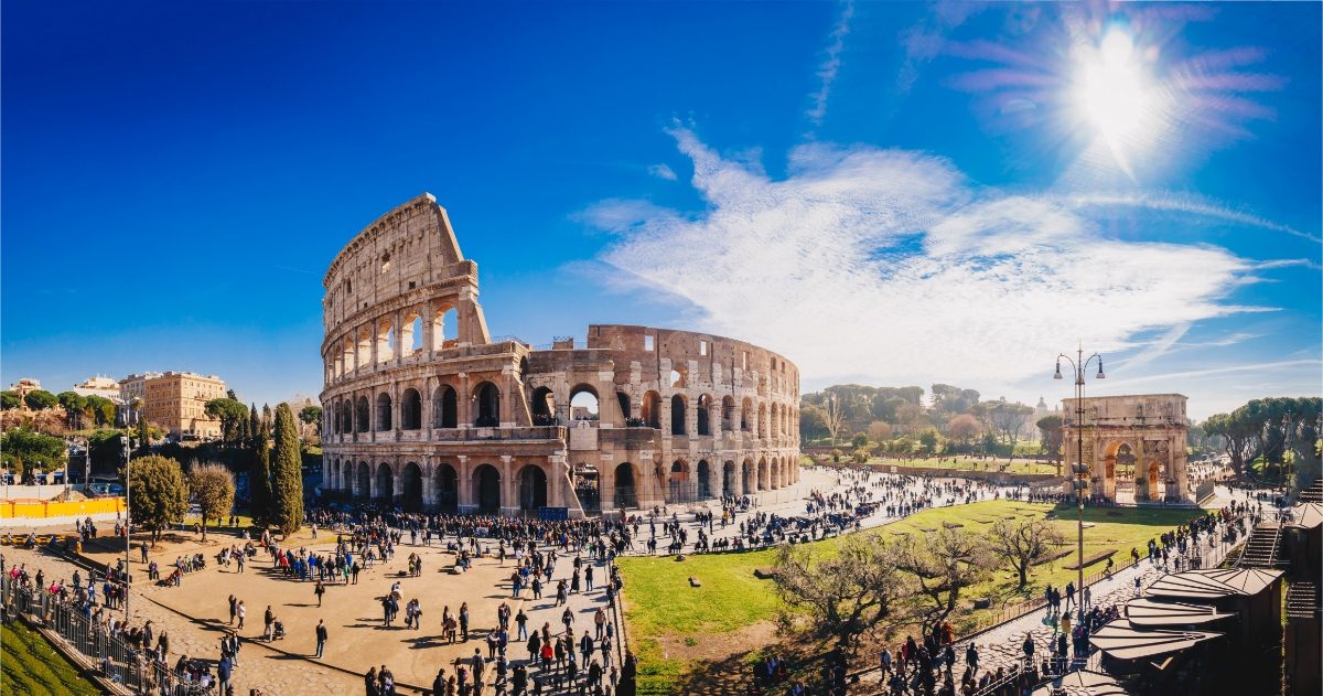 Panoramic view of the Roman Colosseum in Rome, Italy