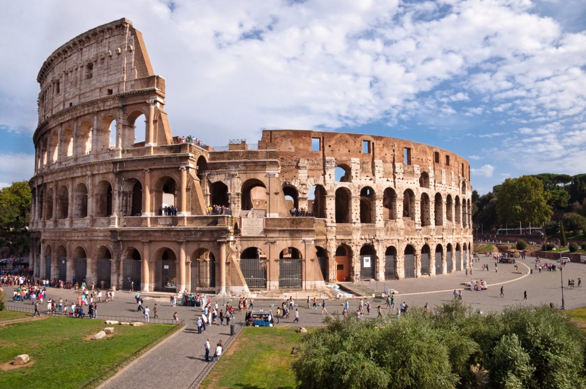 Close-up view at the Colosseum landmark in Rome, Italy