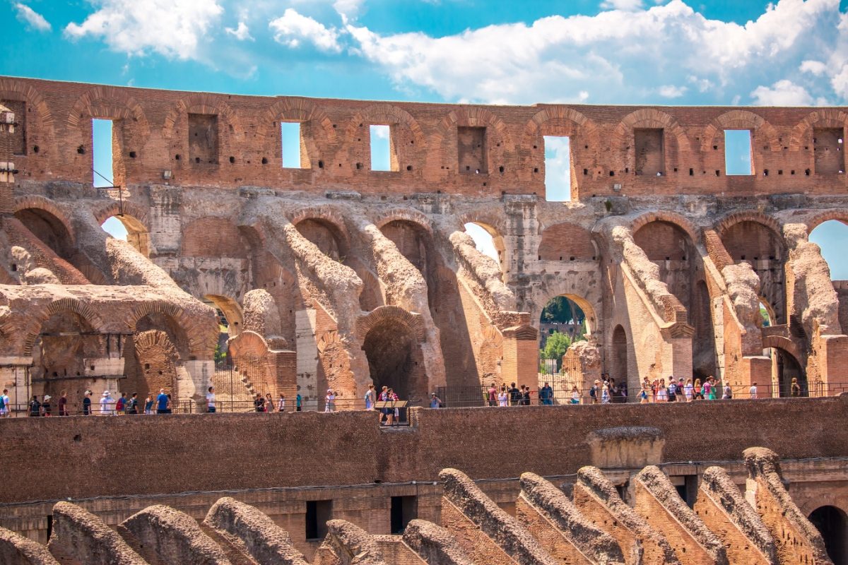 Interior of the Colosseum and the Colosseum Underground in Rome, Italy