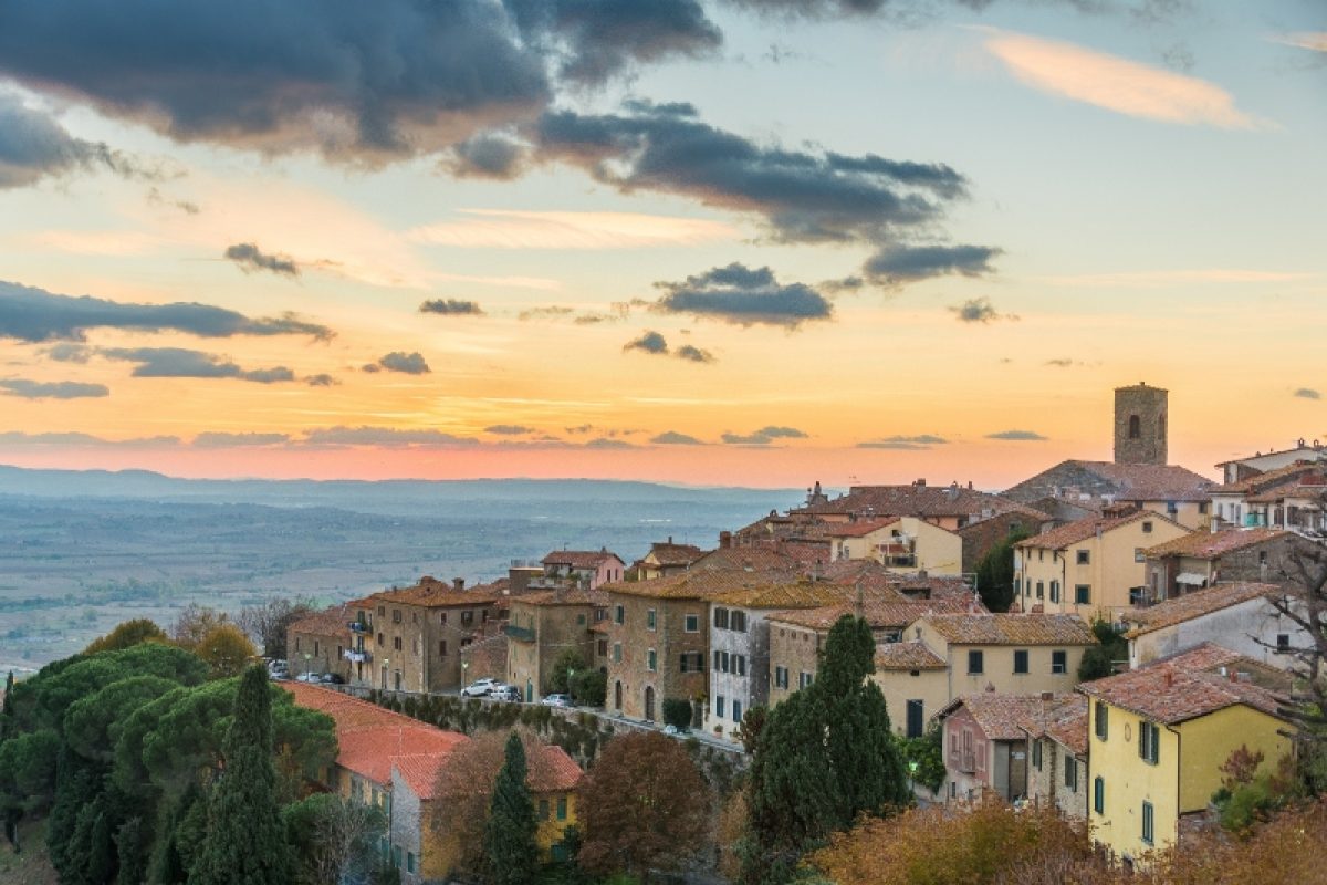 Aerial view of Cortona in Tuscany, Italy