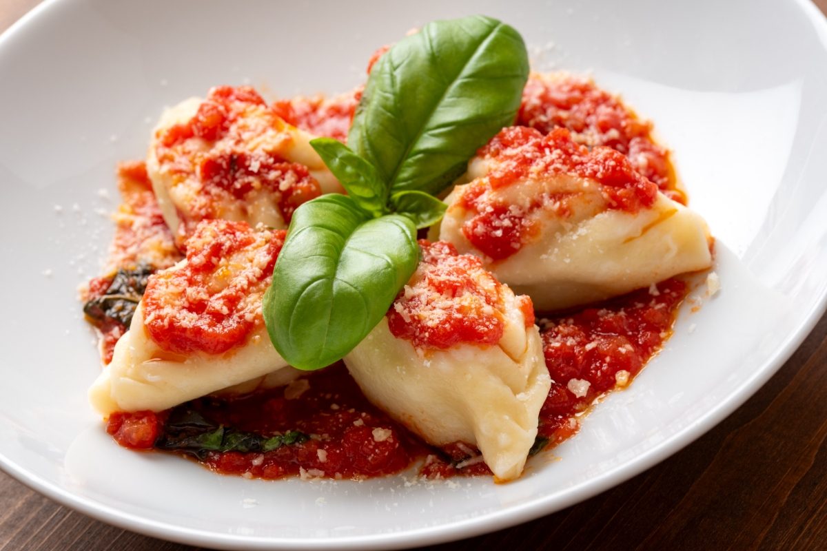 Close-up of the Culurgiones stuffed pasta