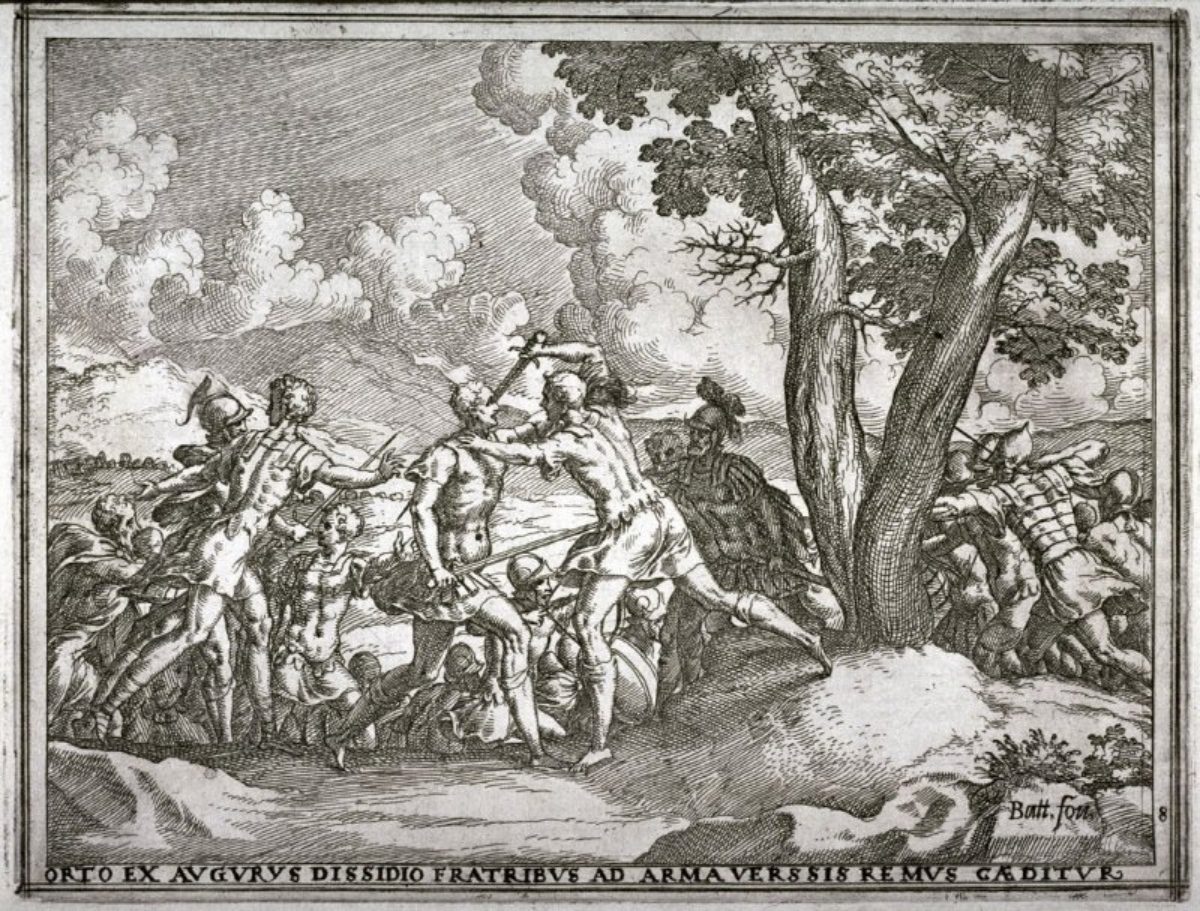 Painting of the Death of Remus where Romulus takes up arms against Remus